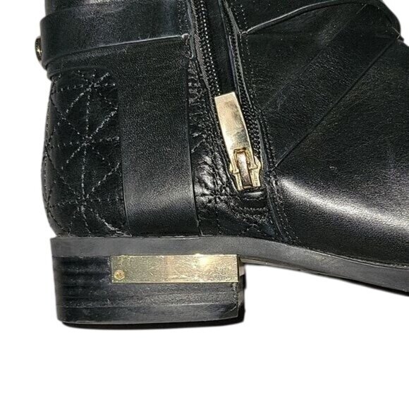 VINCE CAMUTO Black Quilted Knee-High Boots‎ With Gold Accents & Side Zippers 7.5 - Picture 3 of 9